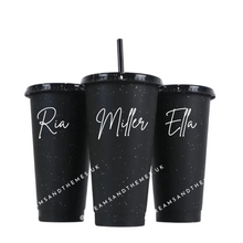 Load image into Gallery viewer, Personalised Black Glitter Cup W/Straw
